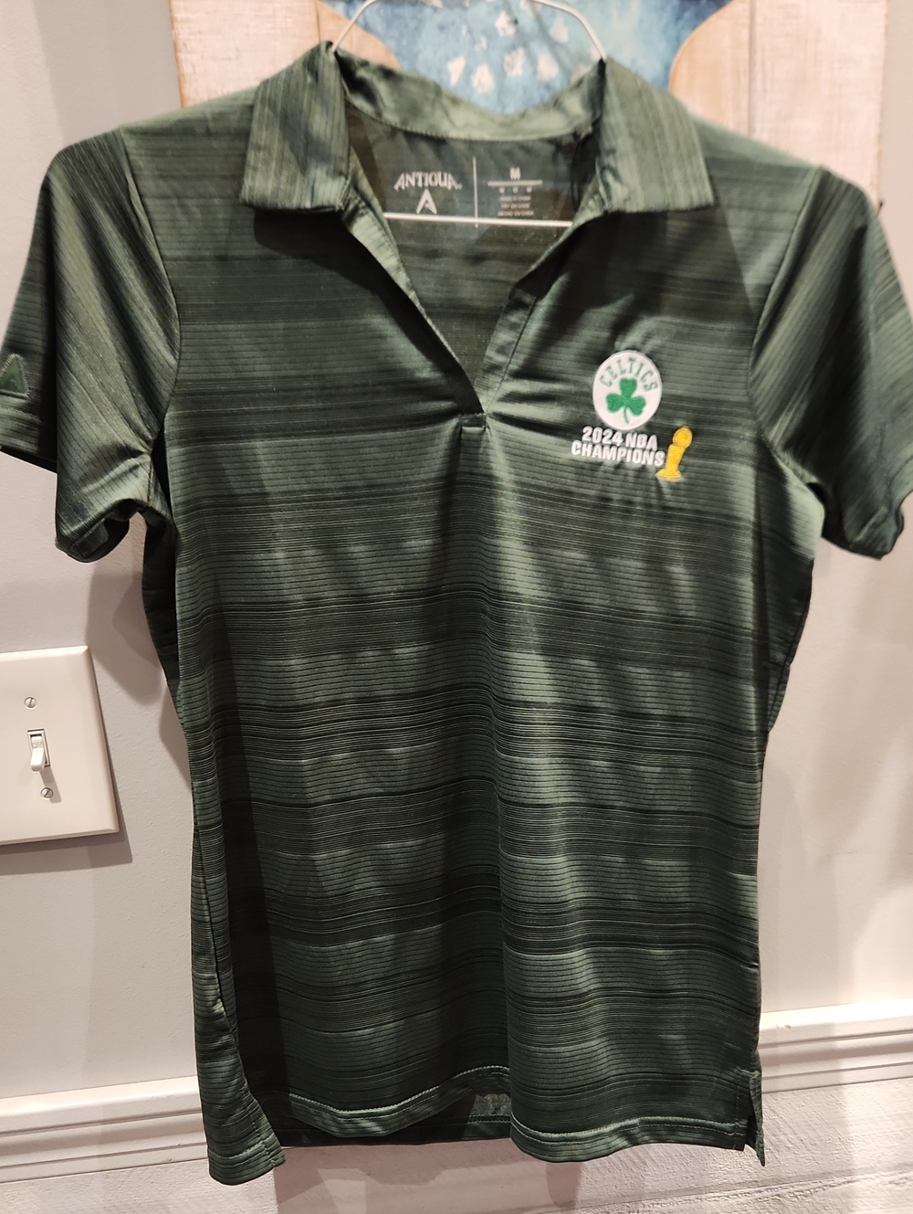 NWT Antigua Green Boston Celtics Women's Polo with 2024 Champions Patch